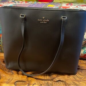 kate spade Black Leather Tote with Gold Logo